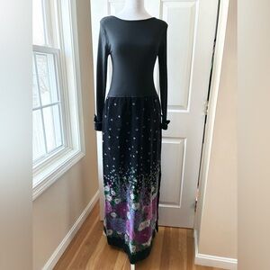Vera Maxwell Vintage 1970s Speed Suit Dress Long Sleeve Black & Floral Size M